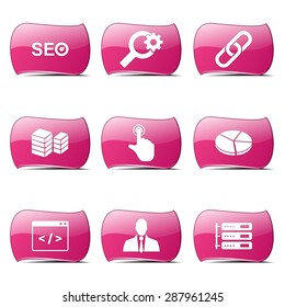 SEO Internet Sign Pink Vector Button Icon Design Set 11