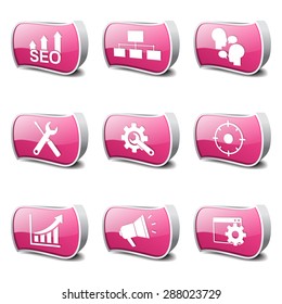 SEO Internet Sign Pink Vector Button Icon Design Set 5