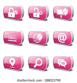 SEO Internet Sign Pink Vector Button Icon Design Set 3