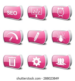 SEO Internet Sign Pink Vector Button Icon Design Set 8