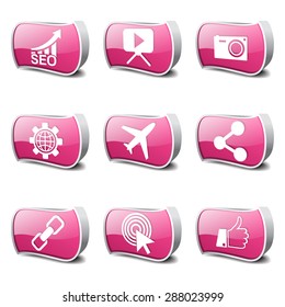 SEO Internet Sign Pink Vector Button Icon Design Set 1