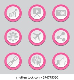 SEO Internet Sign Pink Vector Button Icon Design Set 1