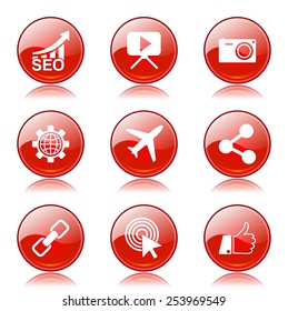 SEO Internet Sign Red Vector Button Icon Design Set 1
