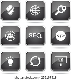 SEO Internet Sign Square Vector Black Icon Design Set 2