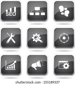 SEO Internet Sign Square Vector Black Icon Design Set 5