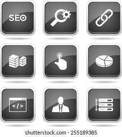 SEO Internet Sign Square Vector Black Icon Design Set 11