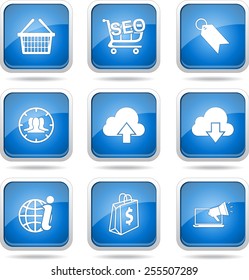 SEO Internet Sign Square Vector Blue Icon Design Set 7