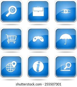 SEO Internet Sign Square Vector Blue Icon Design Set 10