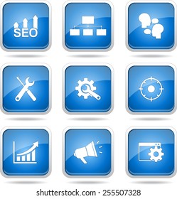 SEO Internet Sign Square Vector Blue Icon Design Set 5