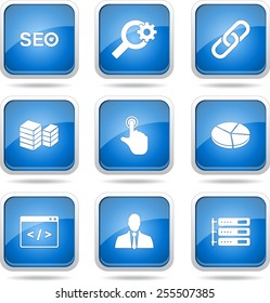 SEO Internet Sign Square Vector Blue Icon Design Set 11