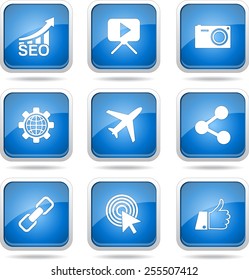 SEO Internet Sign Square Vector Blue Icon Design Set 1