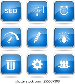 SEO Internet Sign Square Vector Blue Icon Design Set 8