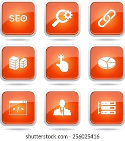 SEO Internet Sign Square Vector Orange Icon Design Set 11