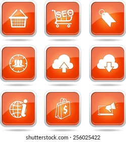 SEO Internet Sign Square Vector Orange Icon Design Set 7