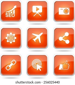 SEO Internet Sign Square Vector Orange Icon Design Set 1