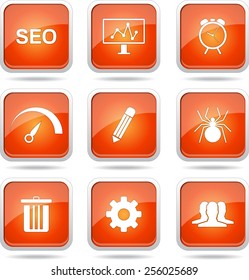 SEO Internet Sign Square Vector Orange Icon Design Set 8