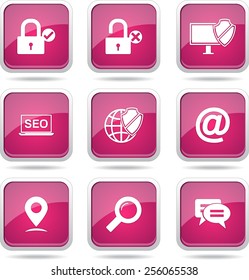 SEO Internet Sign Square Vector Pink Icon Design Set 3