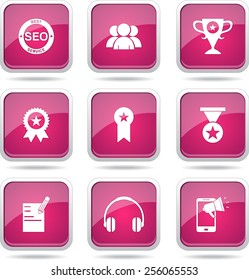 SEO Internet Sign Square Vector Pink Icon Design Set 9