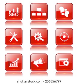 SEO Internet Sign Square Vector Red Icon Design Set 5
