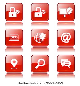 SEO Internet Sign Square Vector Red Icon Design Set 3