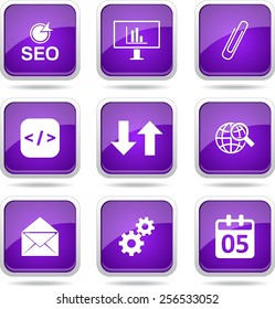 SEO Internet Sign Square Vector Violet Icon Design Set 6
