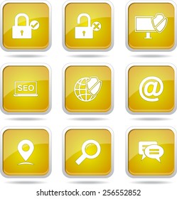 SEO Internet Sign Square Vector Yellow Icon Design Set 3