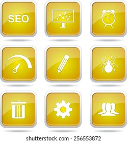 SEO Internet Sign Square Vector Yellow Icon Design Set