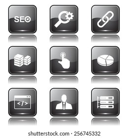 SEO Internet Sign Square Vector Black Icon Design Set 11