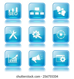 SEO Internet Sign Square Vector Blue Icon Design Set 5
