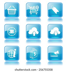 SEO Internet Sign Square Vector Blue Icon Design Set 7
