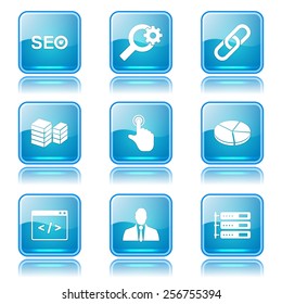 SEO Internet Sign Square Vector Blue Icon Design Set 11