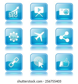 SEO Internet Sign Square Vector Blue Icon Design Set 1