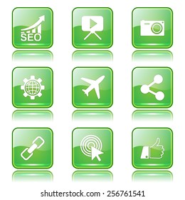 SEO Internet Sign Square Vector Green Icon Design Set 1