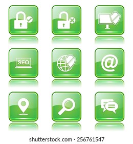 SEO Internet Sign Square Vector Green Icon Design Set 3