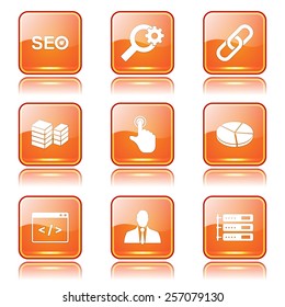 SEO Internet Sign Square Vector Orange Icon Design Set 11