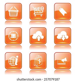 SEO Internet Sign Square Vector Orange Icon Design Set 7