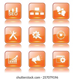 SEO Internet Sign Square Vector Orange Icon Design Set 5