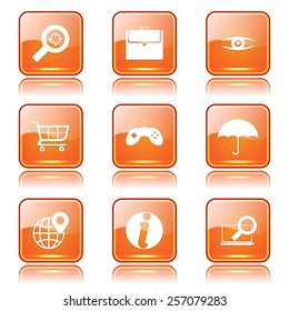 SEO Internet Sign Square Vector Orange Icon Design Set 10