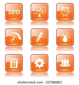 SEO Internet Sign Square Vector Orange Icon Design Set 8