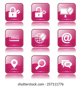 SEO Internet Sign Square Vector Pink Icon Design Set 3