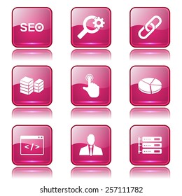 SEO Internet Sign Square Vector Pink Icon Design Set 11