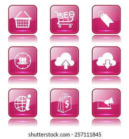 SEO Internet Sign Square Vector Pink Icon Design Set 7