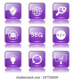 SEO Internet Sign Square Vector Violet Icon Design Set 2