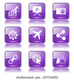 SEO Internet Sign Square Vector Violet Icon Design Set 1