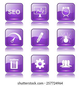 SEO Internet Sign Square Vector Violet Icon Design Set 8