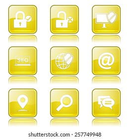 SEO Internet Sign Square Vector Yellow Icon Design Set 3