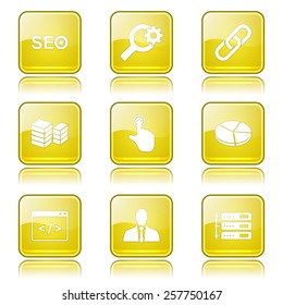 SEO Internet Sign Square Vector Yellow Icon Design Set 11