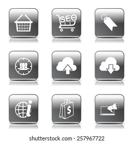 SEO Internet Sign Square Vector Black Icon Design Set 7