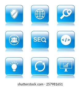 SEO Internet Sign Square Vector Blue Icon Design Set 2