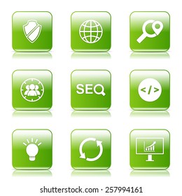 SEO Internet Sign Square Vector Green Icon Design Set 2